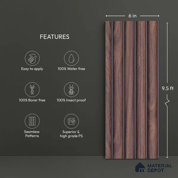 Wooden Look PN 03894 9.5 ft x 6 inch Charcoal Panel - 10 mm | Suitable for Feature Wall, TV Unit & Living Room | Width is Subjected to 5% Variation