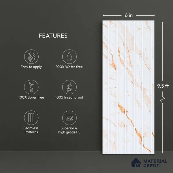 White Marble Look PN 03898 9.5 ft x 6 inch Charcoal Panel - 10 mm | Suitable for Feature Wall, TV Unit & Living Room | Width is Subjected to 5% Variation