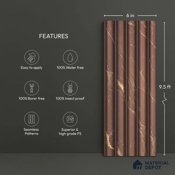 Brown Marble Look PN 03901 9.5 ft x 6 inch Charcoal Panel - 10 mm | Suitable for Feature Wall, TV Unit & Living Room | Width is Subjected to 5% Variation