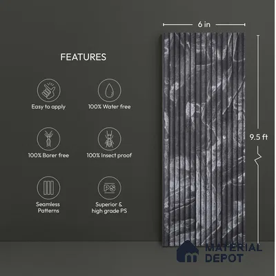 Grey Metallic Look PN 03908 9.5 ft x 6 inch Charcoal Panel - 10 mm | Suitable for Feature Wall, TV Unit & Living Room | Width is Subjected to 5% Variation