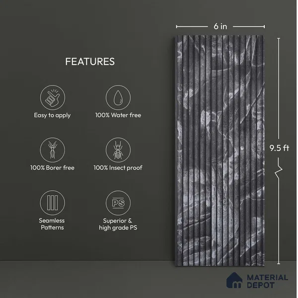 Grey Metallic Look PN 03908 9.5 ft x 6 inch Charcoal Panel - 10 mm | Suitable for Feature Wall, TV Unit & Living Room | Width is Subjected to 5% Variation