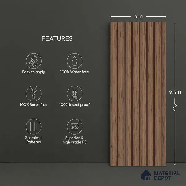 Wooden Look PN 03910 9.5 ft x 6 inch Charcoal Panel - 10 mm | Suitable for Feature Wall, TV Unit & Living Room | Width is Subjected to 5% Variation