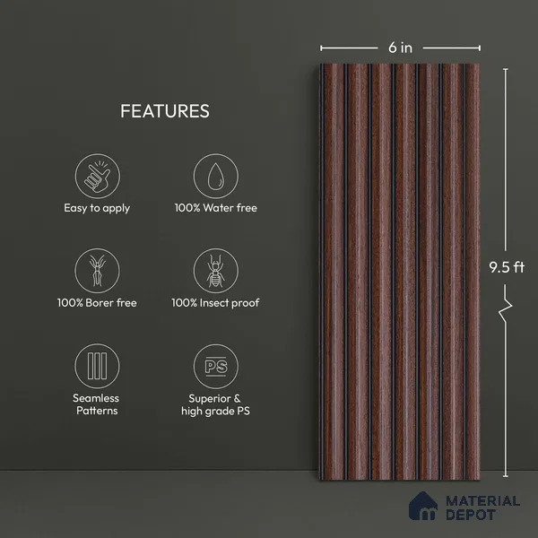 Wooden Look PN 03912 9.5 ft x 6 inch Charcoal Panel - 10 mm | Suitable for Feature Wall, TV Unit & Living Room | Width is Subjected to 5% Variation