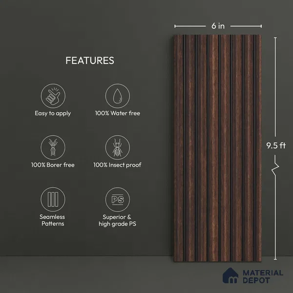 Wooden Look PN 03913 9.5 ft x 6 inch Charcoal Panel - 10 mm | Suitable for Feature Wall, TV Unit & Living Room | Width is Subjected to 5% Variation