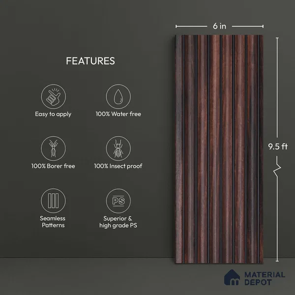 Wooden Look PN 03914 9.5 ft x 6 inch Charcoal Panel - 10 mm | Suitable for Feature Wall, TV Unit & Living Room | Width is Subjected to 5% Variation