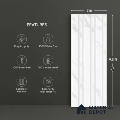 White Marble Look PN 03915 9.5 ft x 6 inch Charcoal Panel - 10 mm | Suitable for Feature Wall, TV Unit & Living Room | Width is Subjected to 5% Variation