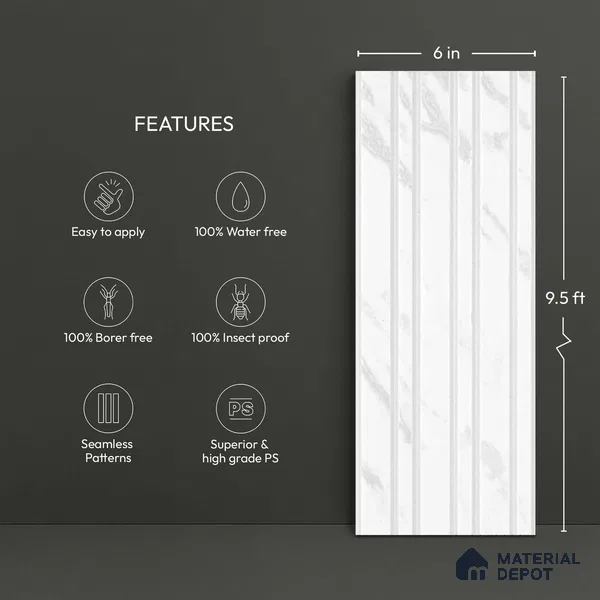 White Marble Look PN 03915 9.5 ft x 6 inch Charcoal Panel - 10 mm | Suitable for Feature Wall, TV Unit & Living Room | Width is Subjected to 5% Variation