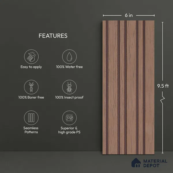 Wooden Look PN 03917 9.5 ft x 6 inch Charcoal Panel - 10 mm | Suitable for Feature Wall, TV Unit & Living Room | Width is Subjected to 5% Variation