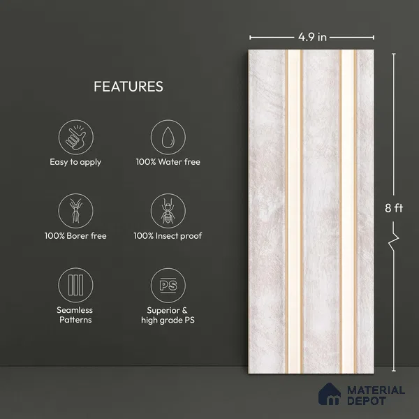 Beige Metallic Look PN 04064 9.5 ft x 4.9 inch Charcoal Panel - 12 mm | Suitable for Feature Wall, TV Unit & Living Room | Width is Subjected to 5% Variation