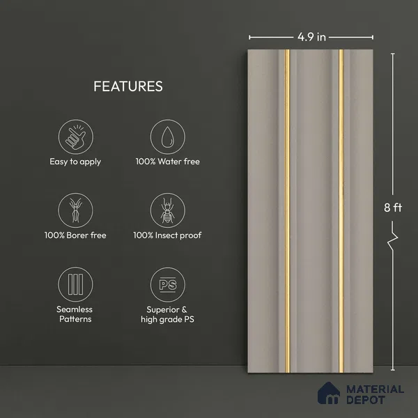 Grey Metallic Look PN 04068 9.5 ft x 4.9 inch Charcoal Panel - 12 mm | Suitable for Feature Wall, TV Unit & Living Room | Width is Subjected to 5% Variation