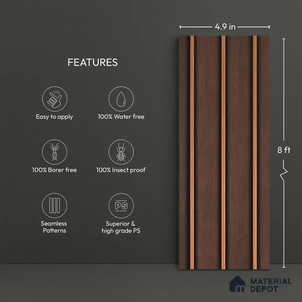Wooden Look PN 04073 9.5 ft x 4.9 inch Charcoal Panel - 12 mm | Suitable for Feature Wall, TV Unit & Living Room | Width is Subjected to 5% Variation
