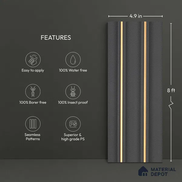 Wooden Look PN 04074 9.5 ft x 4.9 inch Charcoal Panel - 12 mm | Suitable for Feature Wall, TV Unit & Living Room | Width is Subjected to 5% Variation