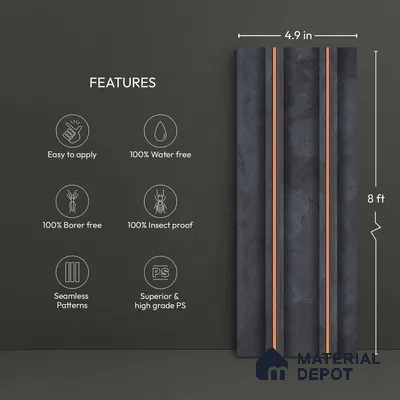 Wooden Look PN 04075 8 ft x 4.9 inch Charcoal Panel - 12 mm | Suitable for Feature Wall, TV Unit & Living Room | Width is Subjected to 5% Variation