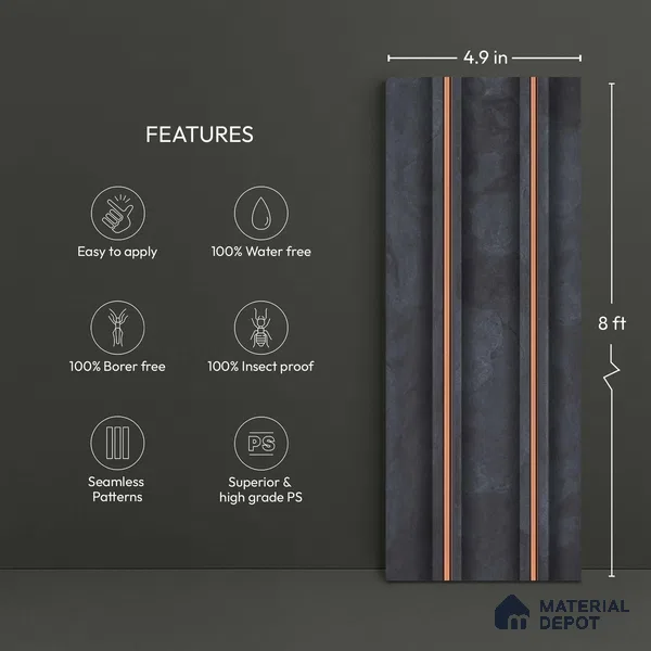 Wooden Look PN 04075 8 ft x 4.9 inch Charcoal Panel - 12 mm | Suitable for Feature Wall, TV Unit & Living Room | Width is Subjected to 5% Variation