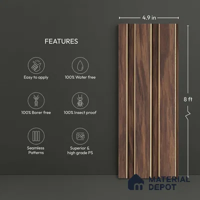 Wooden Look PN 04081 9.5 ft x 4.9 inch Charcoal Panel - 12 mm | Suitable for Feature Wall, TV Unit & Living Room | Width is Subjected to 5% Variation
