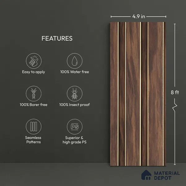 Wooden Look PN 04081 9.5 ft x 4.9 inch Charcoal Panel - 12 mm | Suitable for Feature Wall, TV Unit & Living Room | Width is Subjected to 5% Variation