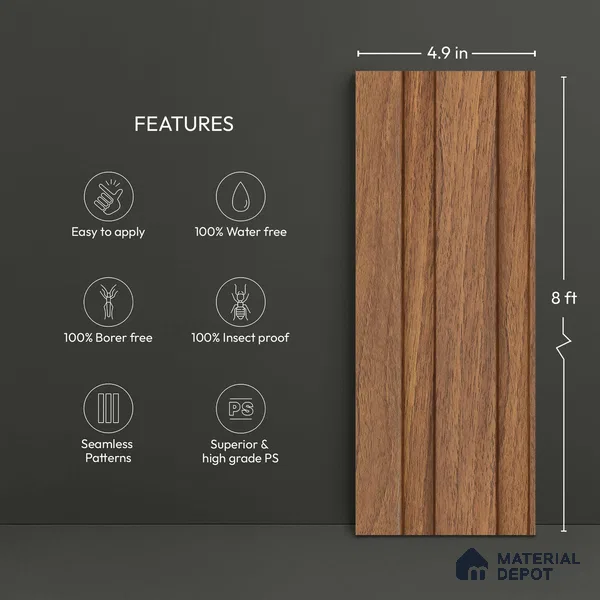 Wooden Look PN 04553 8 ft x 4.9 inch Charcoal Panel - 12 mm | Suitable for Feature Wall, TV Unit & Living Room | Width is Subjected to 5% Variation