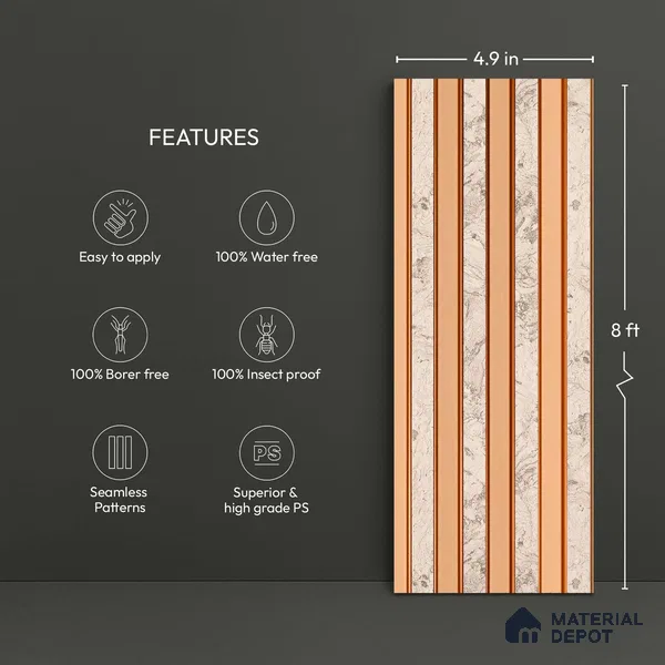 Cream Marble Look PN 04576 8 ft x 4.9 inch Charcoal Panel - 12 mm | Suitable for Feature Wall, TV Unit & Living Room | Width is Subjected to 5% Variation