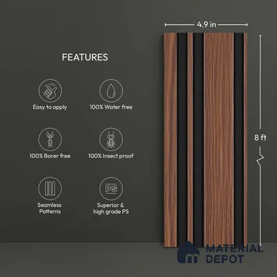 Wooden Look PN 04592 8 ft x 4.9 inch Charcoal Panel - 12 mm | Suitable for Feature Wall, TV Unit & Living Room | Width is Subjected to 5% Variation