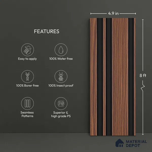 Wooden Look PN 04592 8 ft x 4.9 inch Charcoal Panel - 12 mm | Suitable for Feature Wall, TV Unit & Living Room | Width is Subjected to 5% Variation