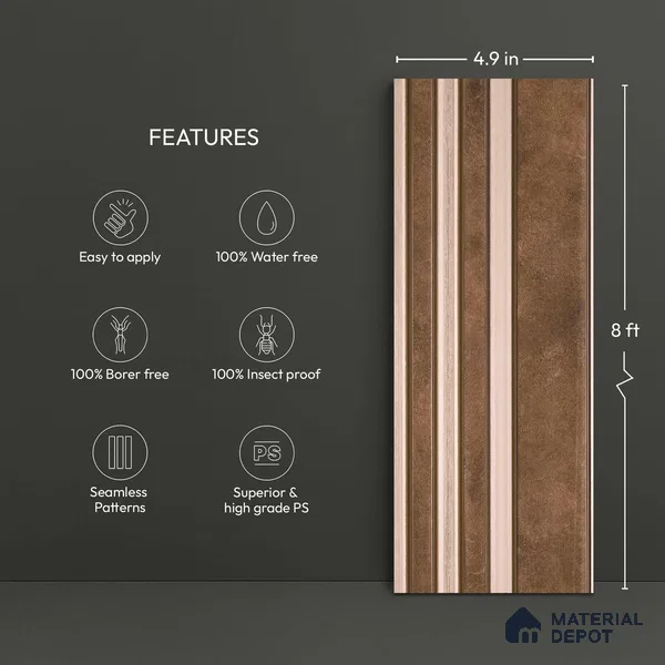 Wooden Look PN 06033 8 ft x 4.9 inch Charcoal Panel - 12 mm | Suitable for Feature Wall, TV Unit & Living Room | Width is Subjected to 5% Variation