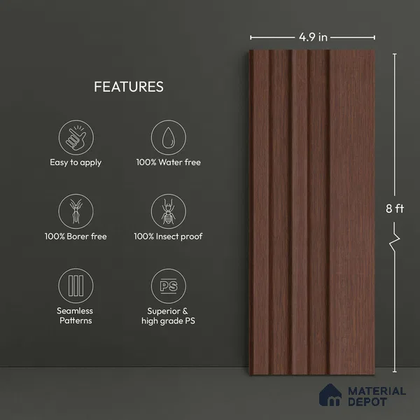 Wooden Look PN 06035 8 ft x 4.9 inch Charcoal Panel - 12 mm | Suitable for Feature Wall, TV Unit & Living Room | Width is Subjected to 5% Variation