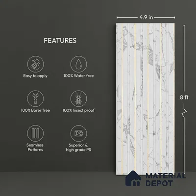 White Marble Look PN 06040 8 ft x 4.9 inch Charcoal Panel - 12 mm | Suitable for Feature Wall, TV Unit & Living Room | Width is Subjected to 5% Variation