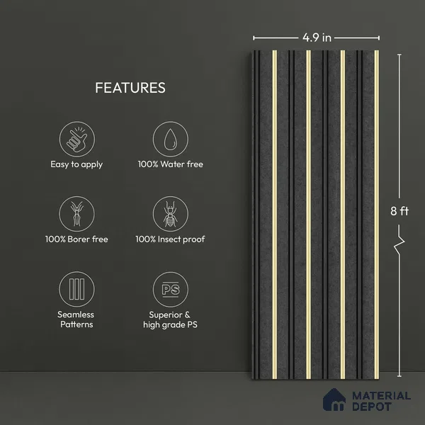 Black Marble Look PN 06043 8 ft x 4.9 inch Charcoal Panel - 12 mm | Suitable for Feature Wall, TV Unit & Living Room | Width is Subjected to 5% Variation