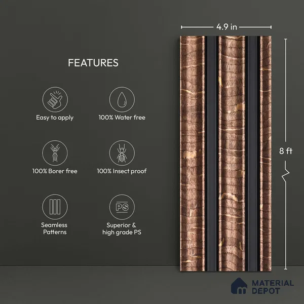 Wooden Look PN 06068 8 ft x 4.9 inch Charcoal Panel - 12 mm | Suitable for Feature Wall, TV Unit & Living Room | Width is Subjected to 5% Variation