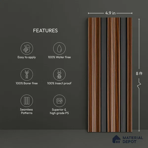 Wooden Look PN 06069 8 ft x 4.9 inch Charcoal Panel - 12 mm | Suitable for Feature Wall, TV Unit & Living Room | Width is Subjected to 5% Variation