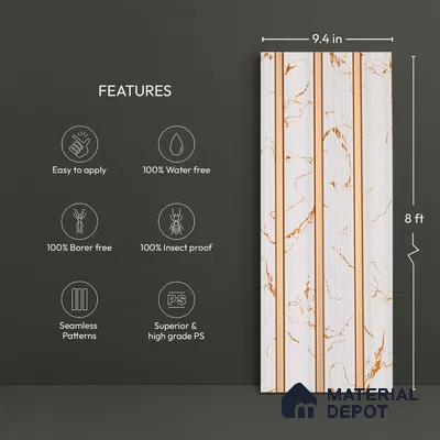 White Marble Look PN 06293 9.5 ft x 9.4 inch Charcoal Panel - 12 mm | Suitable for Feature Wall, TV Unit & Living Room | Width is Subjected to 5% Variation