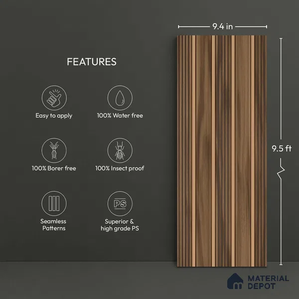 Wooden Look PN 06296 B 9.5 ft x 9.4 inch Charcoal Panel - 12 mm | Suitable for Feature Wall, TV Unit & Living Room | Width is Subjected to 5% Variation