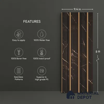Black Marble Look PN 06297 8 ft x 9.4 inch Charcoal Panel - 12 mm | Suitable for Feature Wall, TV Unit & Living Room | Width is Subjected to 5% Variation
