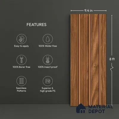 Wooden Look PN 06298 9.5 ft x 9.4 inch Charcoal Panel - 12 mm | Suitable for Feature Wall, TV Unit & Living Room | Width is Subjected to 5% Variation