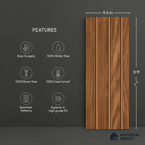 Wooden Look PN 06298 9.5 ft x 9.4 inch Charcoal Panel - 12 mm | Suitable for Feature Wall, TV Unit & Living Room | Width is Subjected to 5% Variation