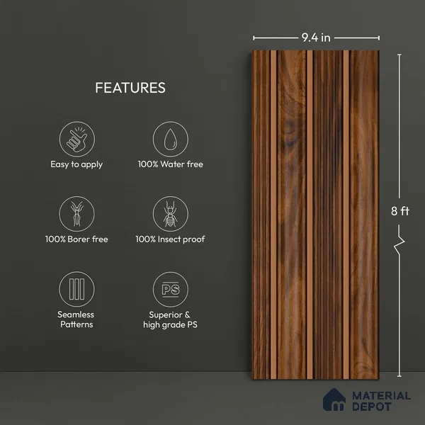 Wooden Look PN 06299 9.5 ft x 9.4 inch Charcoal Panel - 12 mm | Suitable for Feature Wall, TV Unit & Living Room | Width is Subjected to 5% Variation