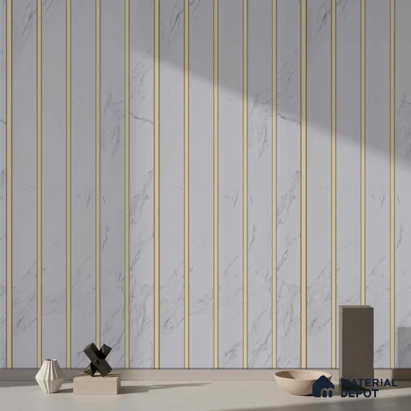 White Marble Look PN 03874 9.5 ft x 6 inch Charcoal Panel - 10 mm | Suitable for Feature Wall, TV Unit & Living Room | Width is Subjected to 5% Variation