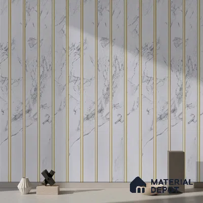 White Marble Look PN 03875 9.5 ft x 6 inch Charcoal Panel - 10 mm | Suitable for Feature Wall, TV Unit & Living Room | Width is Subjected to 5% Variation