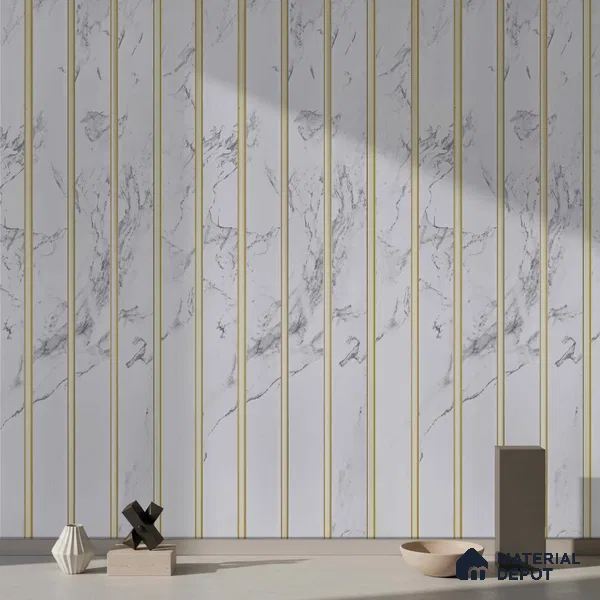 White Marble Look PN 03875 9.5 ft x 6 inch Charcoal Panel - 10 mm | Suitable for Feature Wall, TV Unit & Living Room | Width is Subjected to 5% Variation