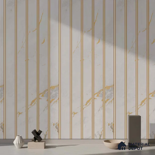 Cream Marble Look PN 03876 9.5 ft x 6 inch Charcoal Panel - 10 mm | Suitable for Feature Wall, TV Unit & Living Room | Width is Subjected to 5% Variation