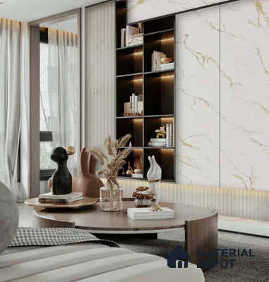 PN 07387 Marble Look Louver 8 ft x 0.8 ft Texture Finish  - 10 mm | Suitable for Feature Wall, TV Unit & Living Room