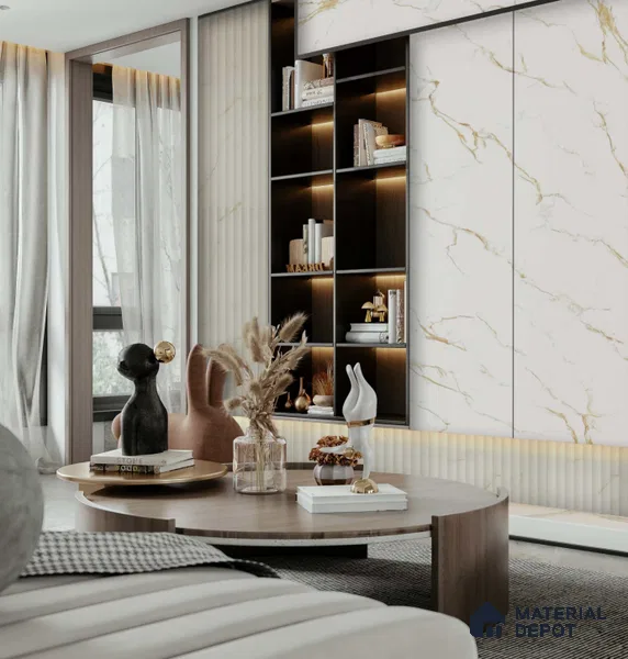 PN 07387 Marble Look Louver 8 ft x 0.8 ft Texture Finish - 10 mm | Suitable for Feature Wall, TV Unit & Living Room