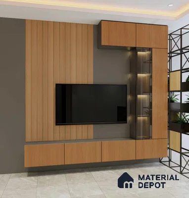 PN 07431 Wood Look Louver 10 ft x 0.8 ft Texture Finish  - 10 mm | Suitable for Feature Wall, TV Unit & Living Room