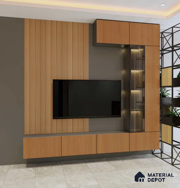 PN 07431 Wood Look Louver 10 ft x 0.8 ft Texture Finish  - 10 mm | Suitable for Feature Wall, TV Unit & Living Room