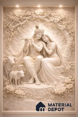 Radha Krishna Divine Harmony 6 ft x 8 ft CNC Made HDHMR Panel - 75 mm (6 ft height x 8 ft width)