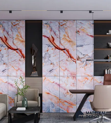 Marble Look PN 06709  8 ft x 4 ft Texture Finish SPC Wall Panel - 1.5 mm | Suitable for TV Unit, Wardrobe, Kitchen Cabinets