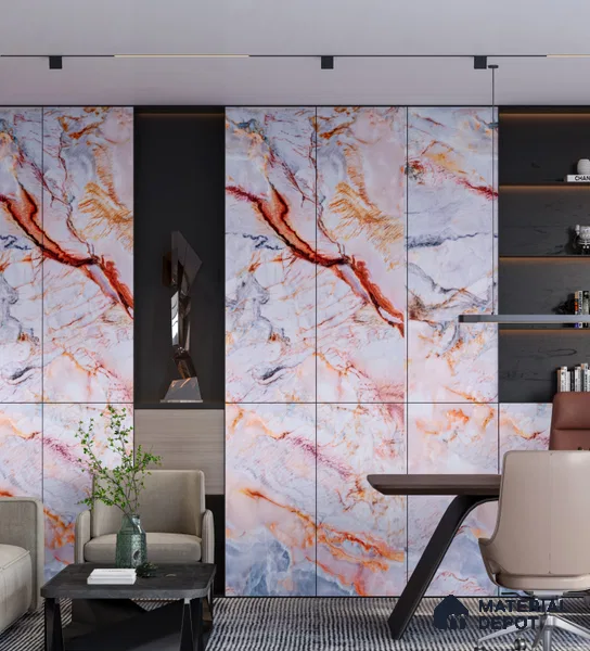 Marble Look PN 06709  8 ft x 4 ft Texture Finish Decorative Wall Panel - 1.5 mm | Suitable for TV Unit, Wardrobe, Kitchen Cabinets