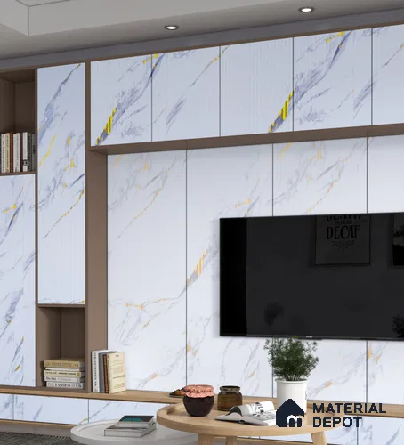 Marble Look PN 06699  8 ft x 4 ft Texture Finish SPC Wall Panel - 3 mm | Suitable for TV Unit, Wardrobe, Kitchen Cabinets