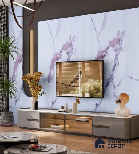 Marble Look PN 06702  8 ft x 4 ft Texture Finish SPC Wall Panel - 3 mm | Suitable for TV Unit, Wardrobe, Kitchen Cabinets