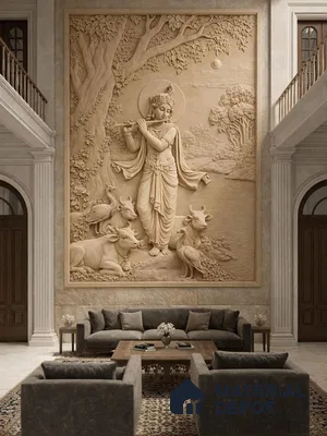 Vrindavan Leela Grand Krishna 3D Wall Mural Duco Paintable HDHMR Panel - 90 mm (Full Frame Size - 15 ft x 8 ft) (Full Frame Contains 4 sheets of 8 ft x 4 ft size)